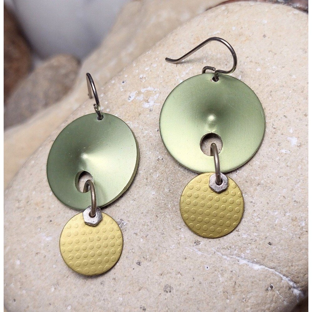Vintage Aluminum Abstract Modernist Dangle Earrings Artisan